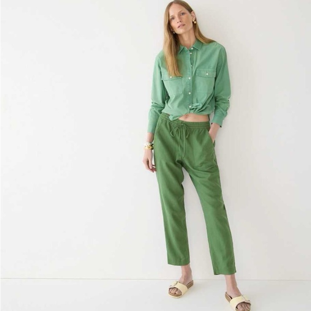 J. Crew Green Linen blend pants drawstring Size medium